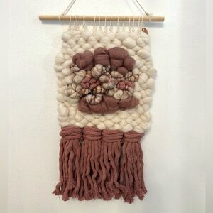 Handmade Original Woven Wall Hanging - in Cream, Mauve, and Blush Roving